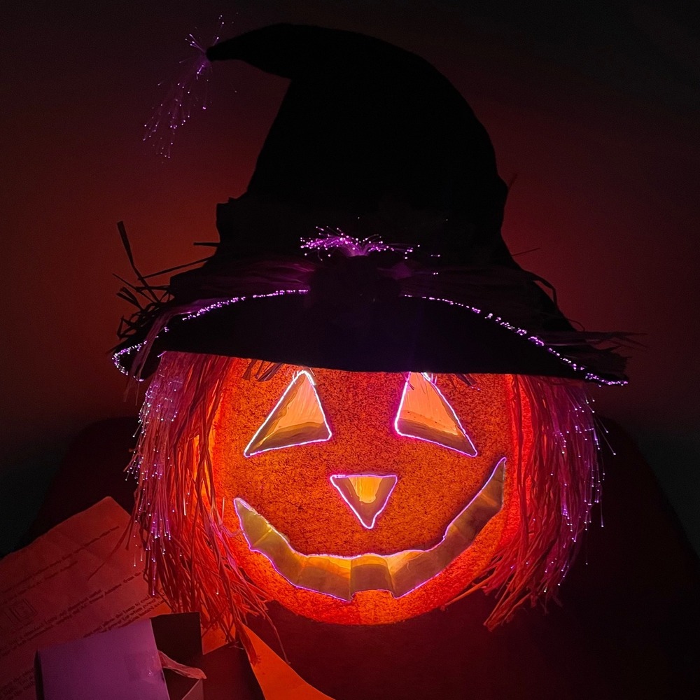 Trendmasters Hallow Scream Fiber Optic Pumpkin Witch Hat Vintage Halloween Decor